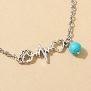 Paw & Heartbeat Decor Turquoise Charm Anklet